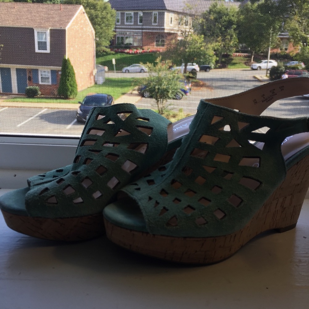 Franco Sarto | Geometric Cut out Suede Plat Wedges